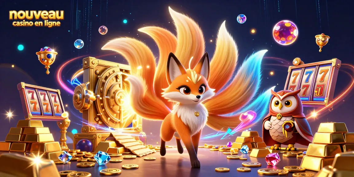 Illustration captivante du nouveau casino en ligne avec un renard à neuf queues et des éléments de jeux fascinants.