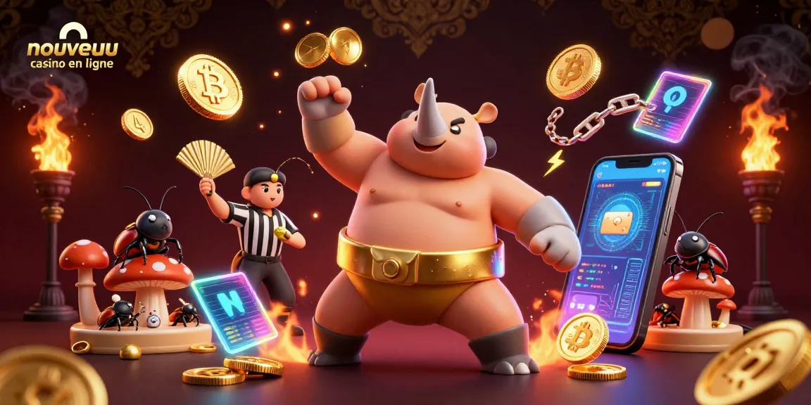 Vivez l'adrénaline du nouveau casino en ligne en observant un champion de sumo et des spectateurs captivés.