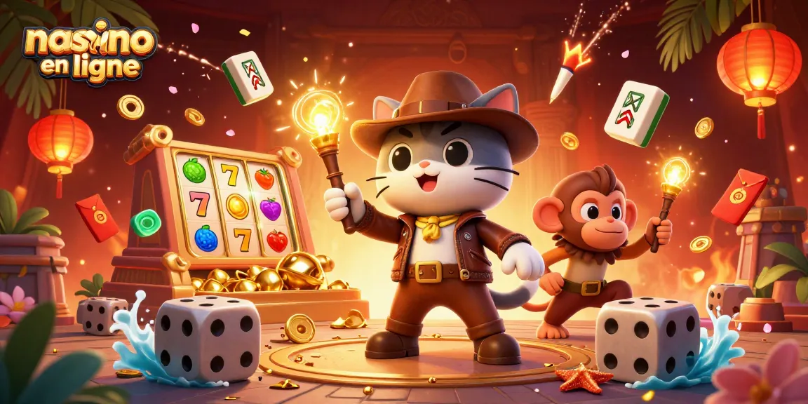 Image illustrant un nouveau casino en ligne avec un chat explorateur et des éléments de jeu riches