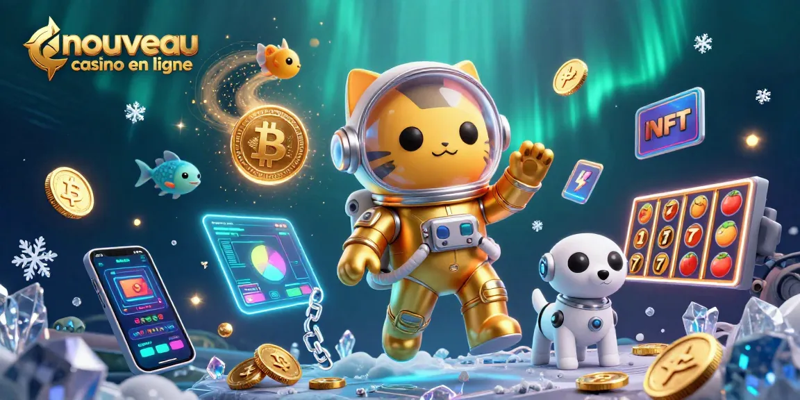 Plongez dans le nouveau casino en ligne avec un chat astronaute flottant et un chien robot parmi les pièces de crypto-monnaie.