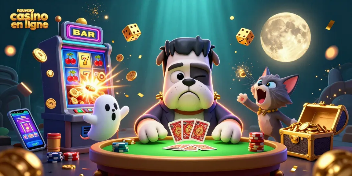 Illustration vivante d'un nouveau casino en ligne avec une ambiance spooky, montrant des personnages intrigants.