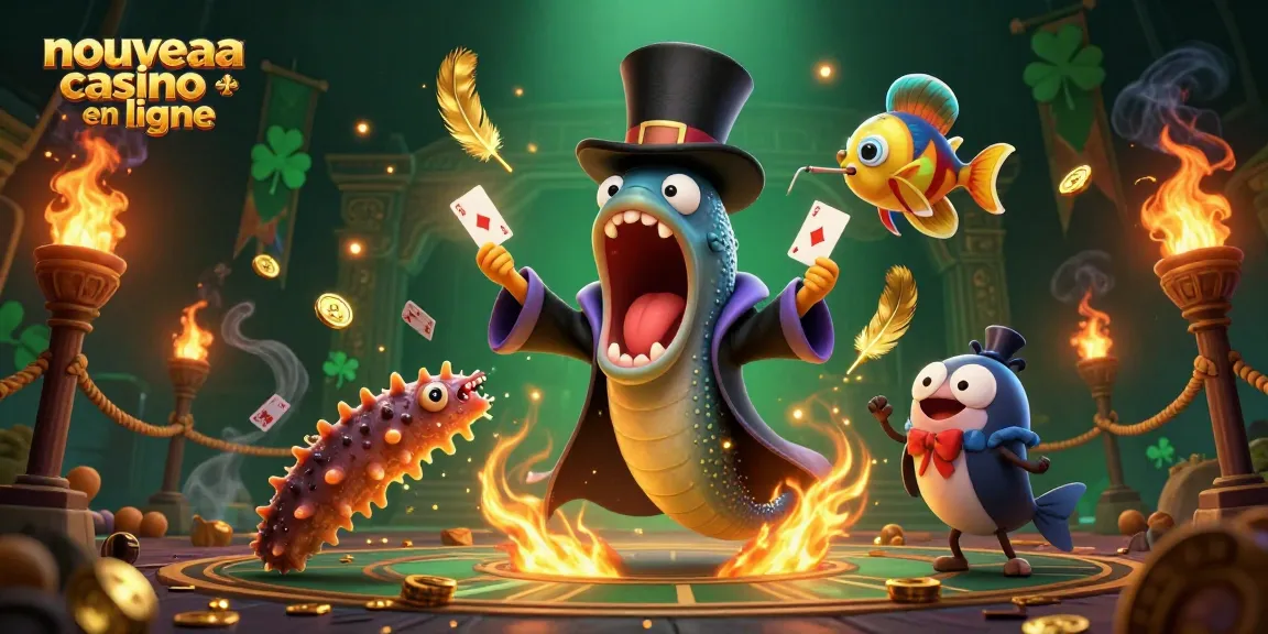 Affichez une scène magique de "nouveau casino en ligne" avec un poisson ange et une anguille gulper en action.