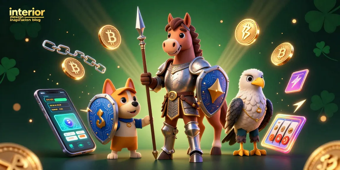 Engage with this interior design inspiration blog showcasing a vibrant 3D casino-themed illustration of a knight, puppy, and falcon.