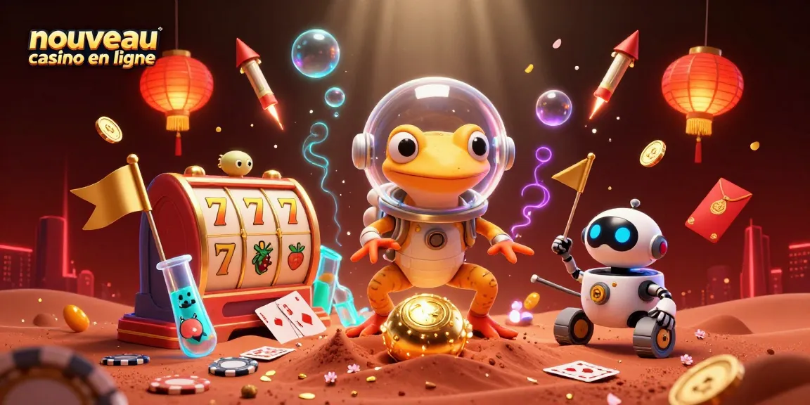 La scène dynamique d'un nouveau casino en ligne avec des personnages extraterrestres et des éléments de jeu enrichissants.