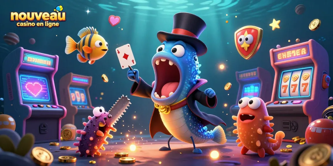 Plongez dans l'univers fascinant du nouveau casino en ligne avec un poisson-lanterne et une anguille gulper jouant aux cartes sous l'eau.