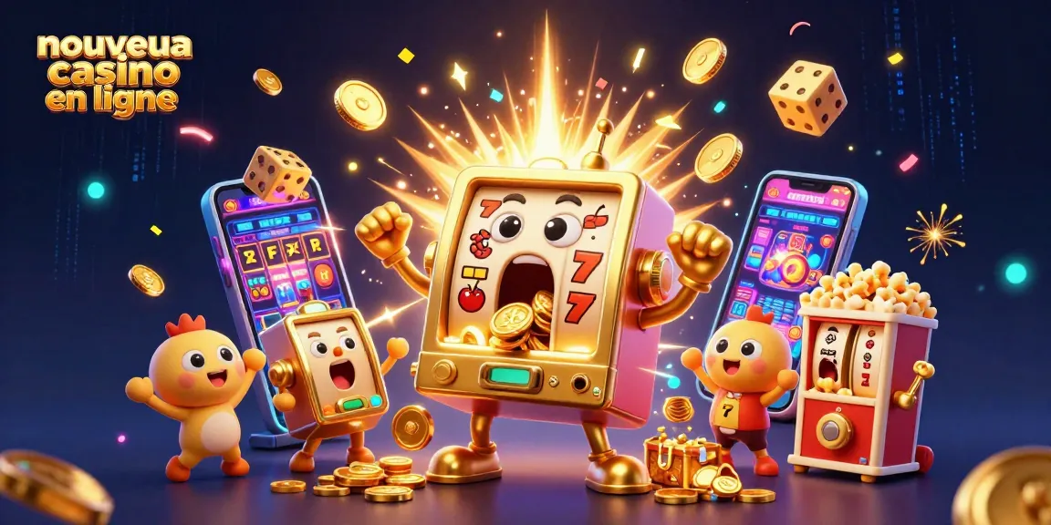 Des machines à sous animées célèbrent un jackpot au nouveau casino en ligne rempli de pièces d'or.