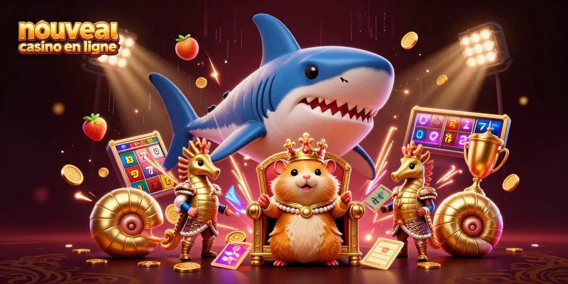 Un roi hamster doré dans un nouveau casino en ligne entouré de rouleaux de machines à sous et de gardes hippocampes.