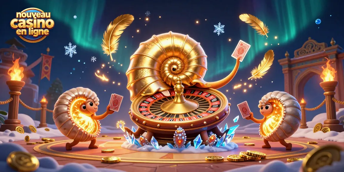 Visitez le nouveau casino en ligne avec une illustration dynamique d'un nautilus géant et des pièces d'or qui scintillent.