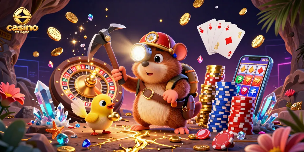 Explorez un univers fascinant du casino en ligne avec notre illustration en 3D pleine de trésors et de jeux.